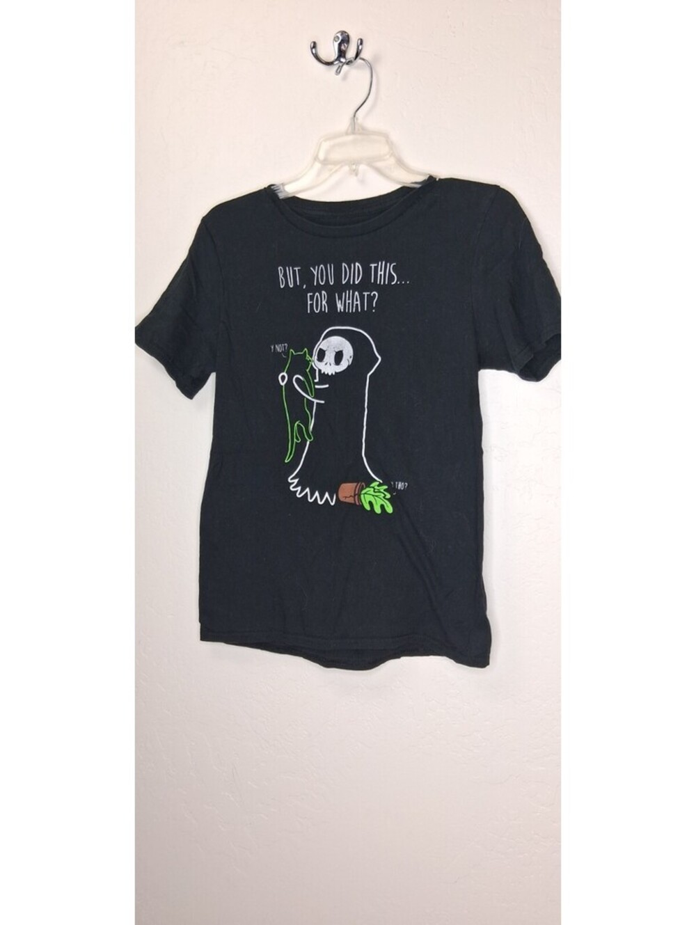 Hot Topic Size Small Adult Goth Grunge Black T Shirt Grim Reeper Kitty Graphic